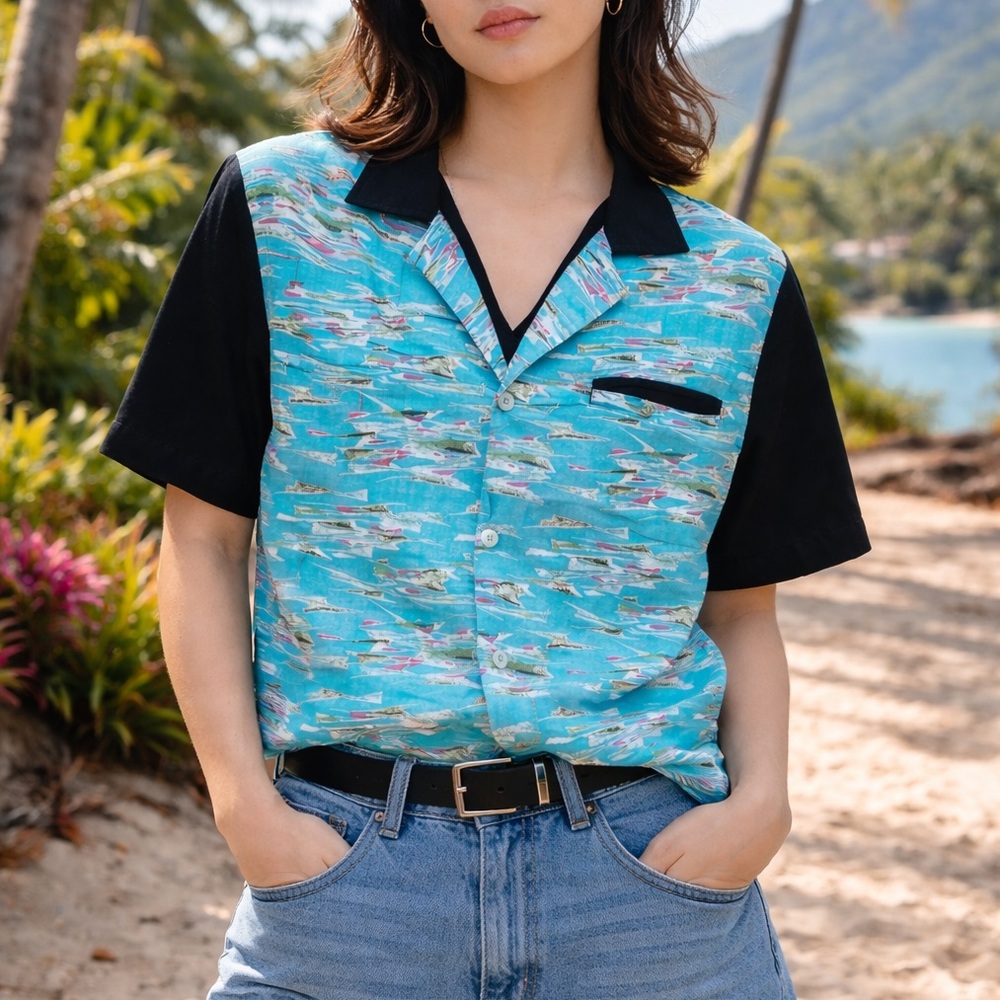Vintage 100% Silk Mon Tiki Button Up